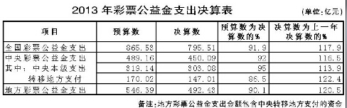 2013年彩票公益金支出决算表