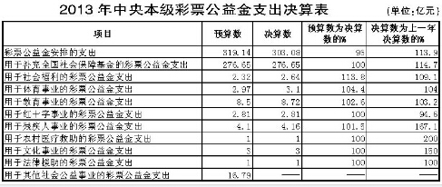 2013年中央本级彩票公益金支出决算表